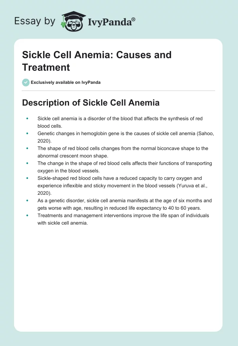 Sickle Cell Anemia: Causes and Treatment. Page 1