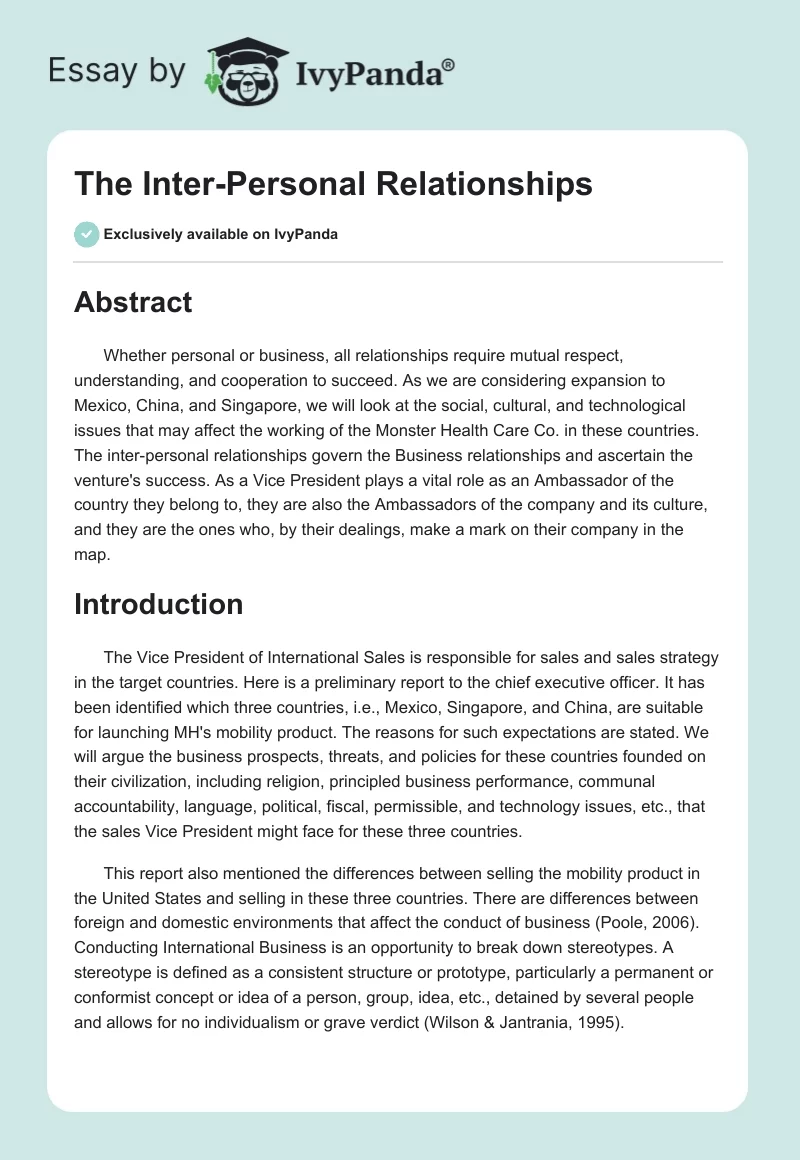 The Inter-Personal Relationships. Page 1