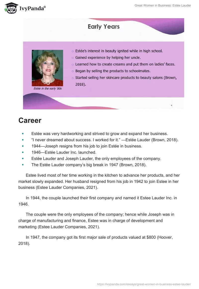 Great Women in Business: Estée Lauder. Page 4