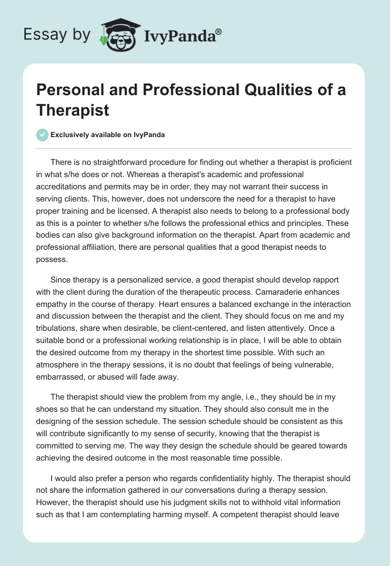 Personal and Professional Qualities of a Therapist. Page 1