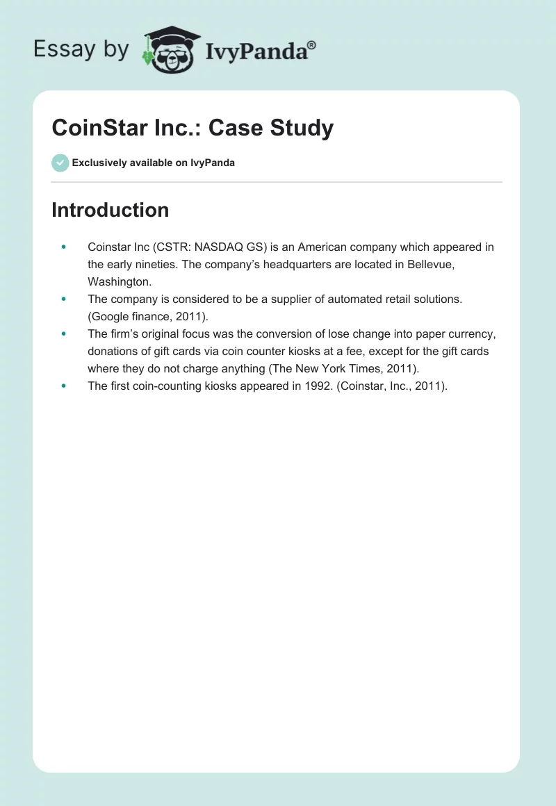 CoinStar Inc.: Case Study. Page 1