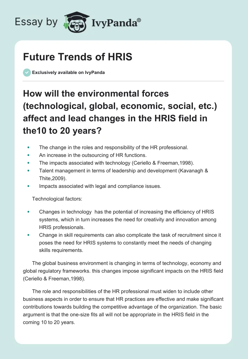 Future Trends of HRIS. Page 1