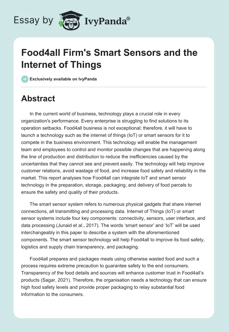 Food4all Firm's Smart Sensors and the Internet of Things. Page 1