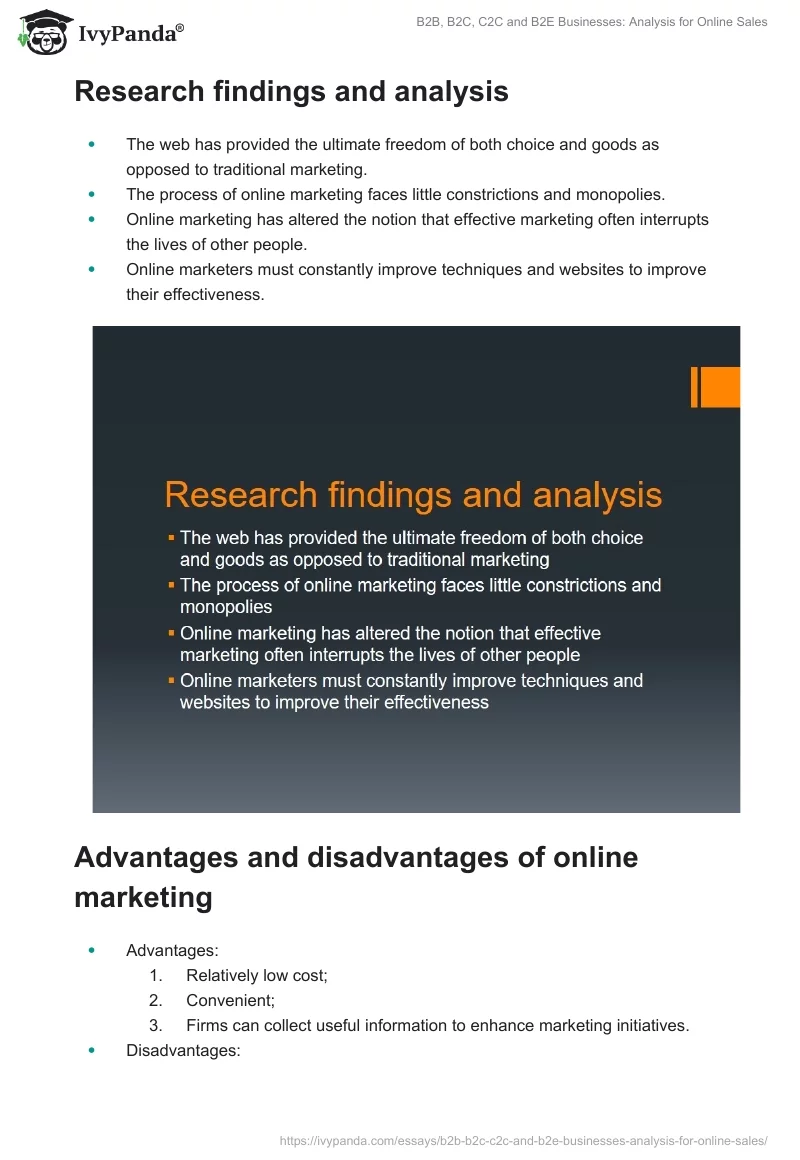 B2B, B2C, C2C and B2E Businesses: Analysis for Online Sales. Page 3