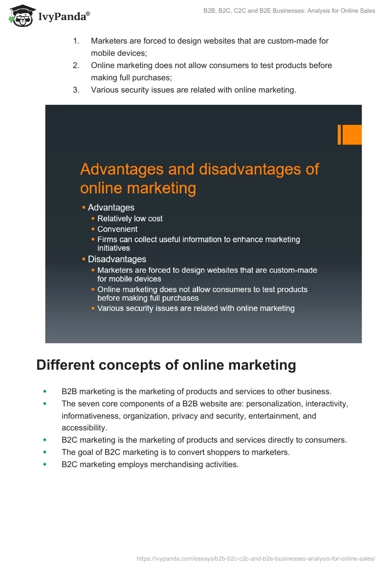 B2B, B2C, C2C and B2E Businesses: Analysis for Online Sales. Page 4