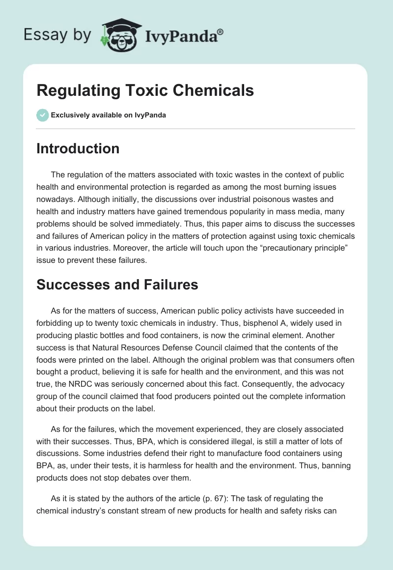 Regulating Toxic Chemicals. Page 1