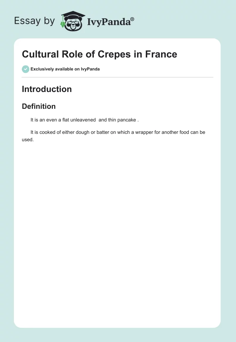 Cultural Role of Crepes in France. Page 1