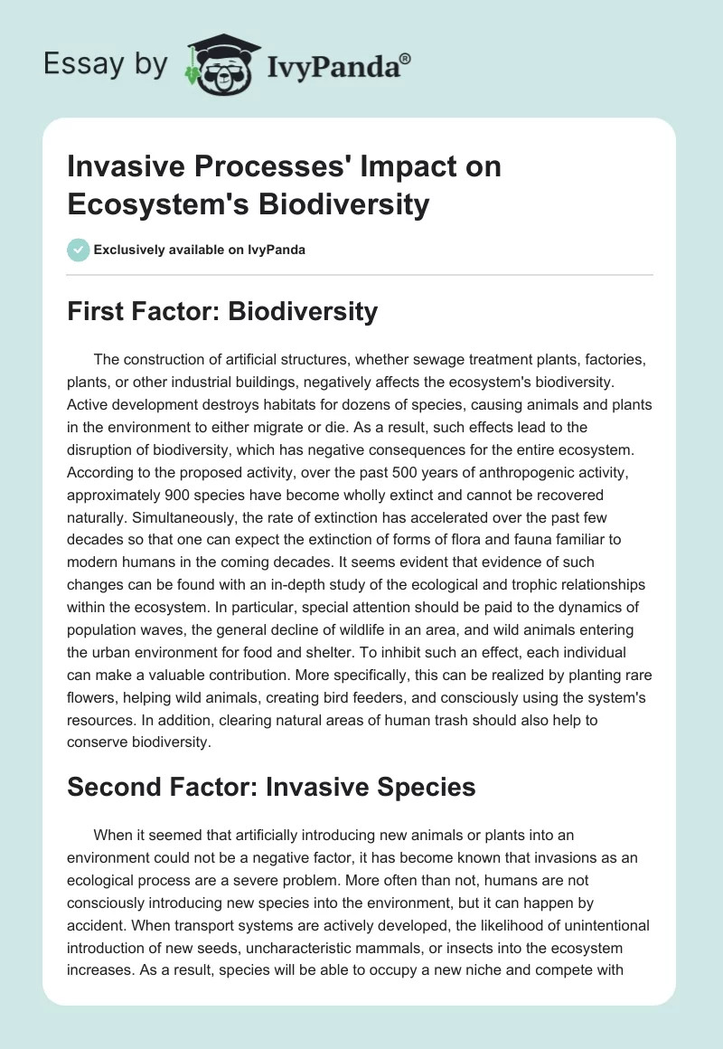 Invasive Processes' Impact on Ecosystem's Biodiversity. Page 1