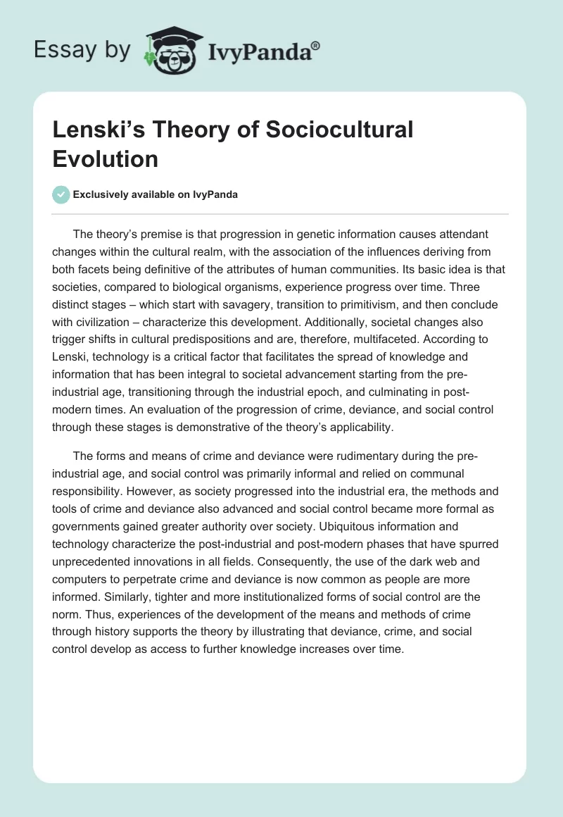 Lenski’s Theory of Sociocultural Evolution. Page 1
