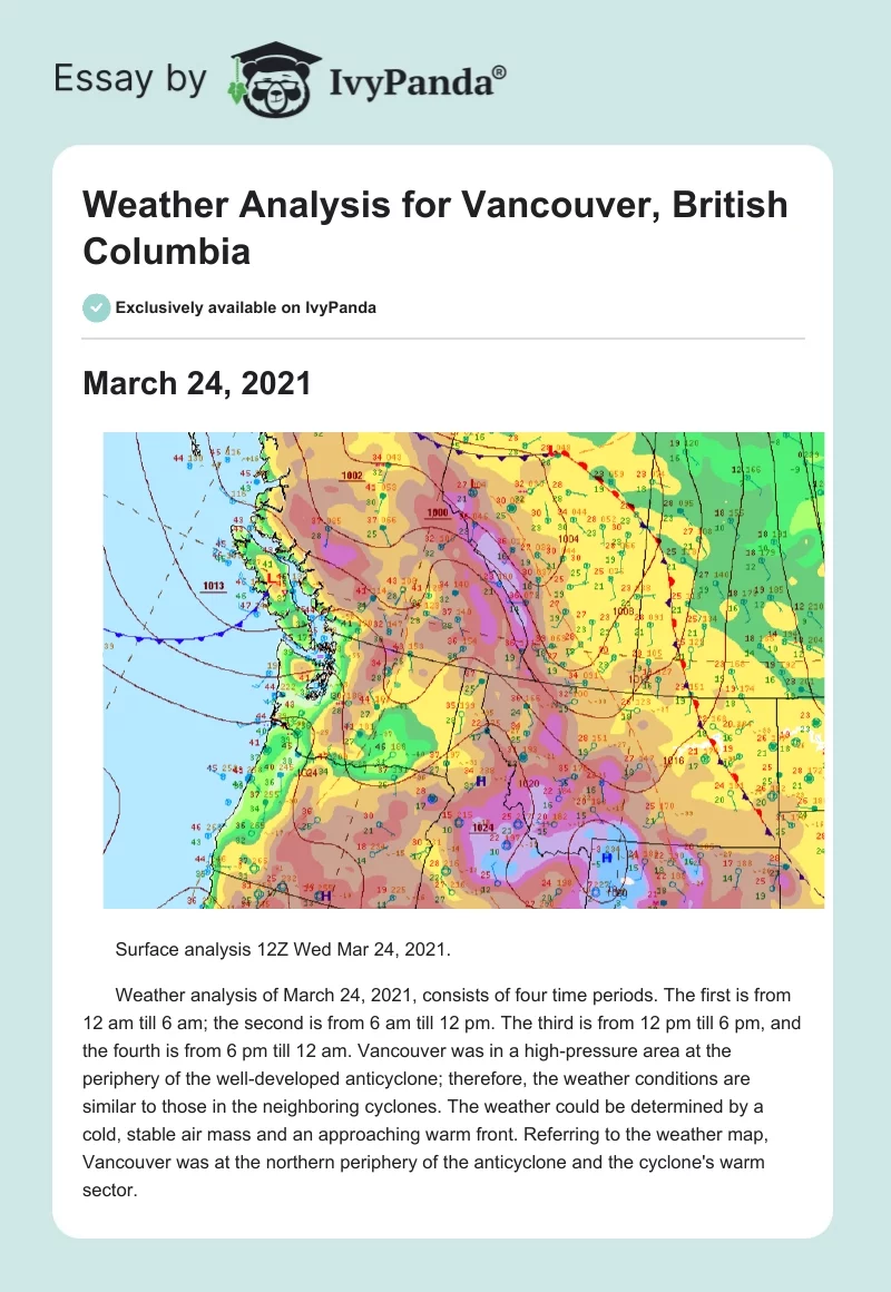 Weather Analysis for Vancouver, British Columbia. Page 1