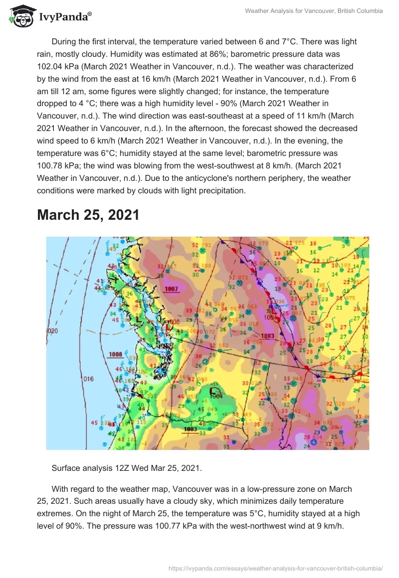 Weather Analysis for Vancouver, British Columbia. Page 2