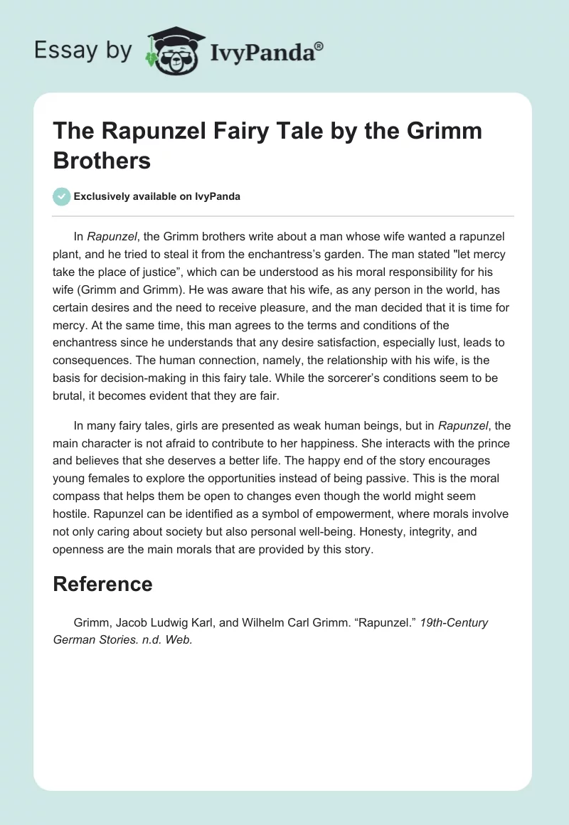 The "Rapunzel" Fairy Tale by the Grimm Brothers. Page 1