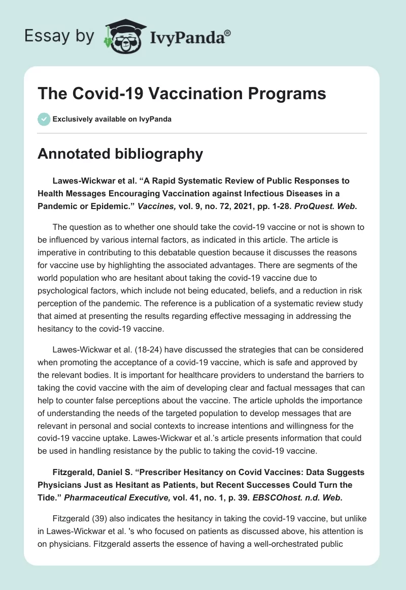 The Covid-19 Vaccination Programs. Page 1