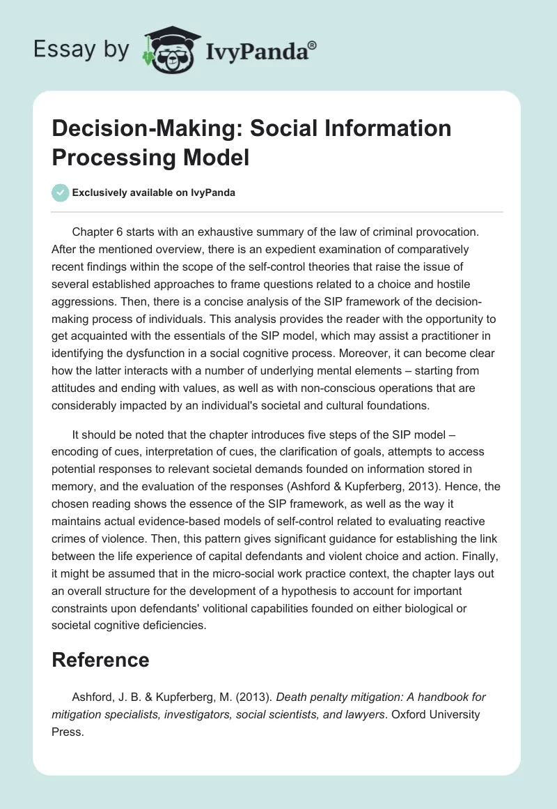 Decision-Making: Social Information Processing Model. Page 1