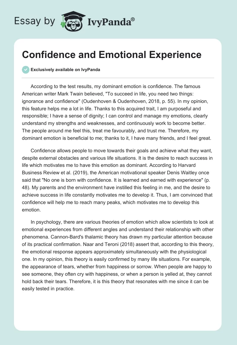 Confidence and Emotional Experience. Page 1