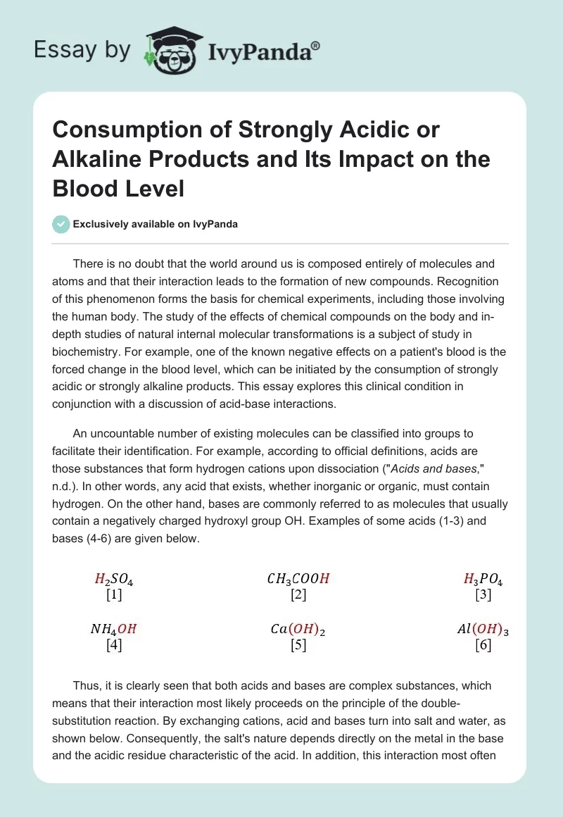 Consumption of Strongly Acidic or Alkaline Products and Its Impact on the Blood Level. Page 1