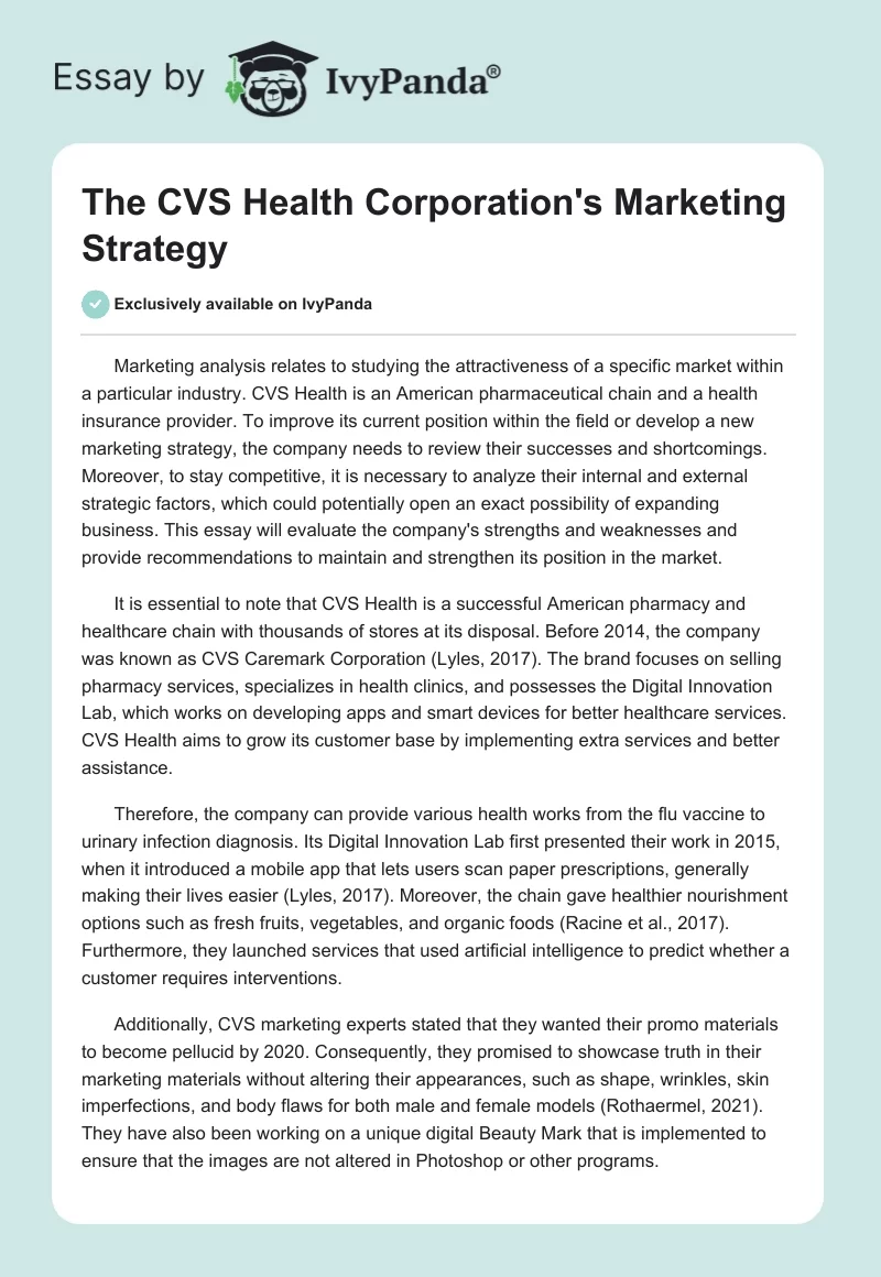 The CVS Health Corporation's Marketing Strategy. Page 1