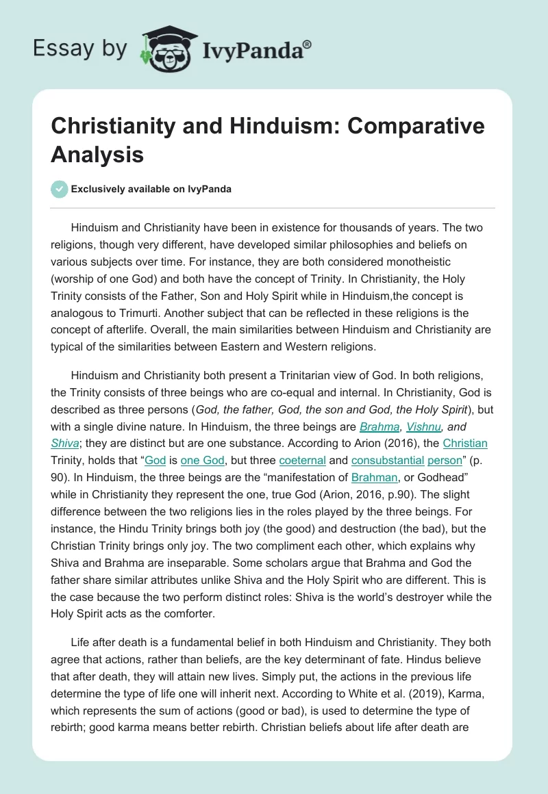 Christianity and Hinduism: Comparative Analysis. Page 1