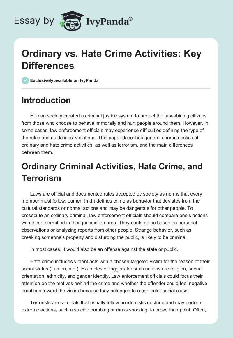 Ordinary vs. Hate Crime Activities: Key Differences. Page 1