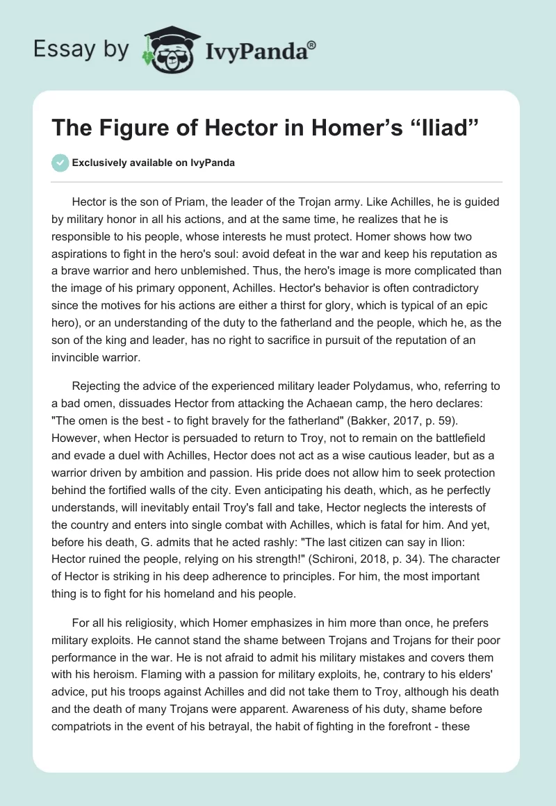 The Figure of Hector in Homer’s “The Iliad”. Page 1