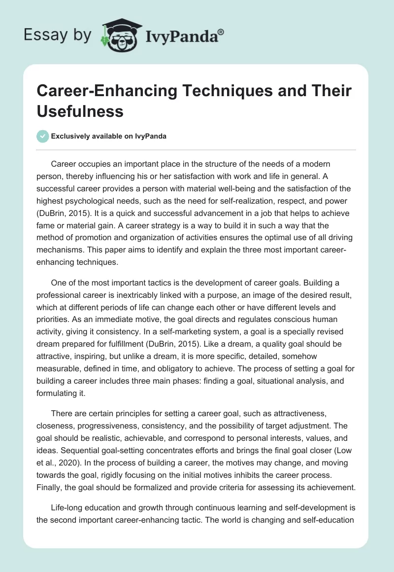 Career-Enhancing Techniques and Their Usefulness. Page 1