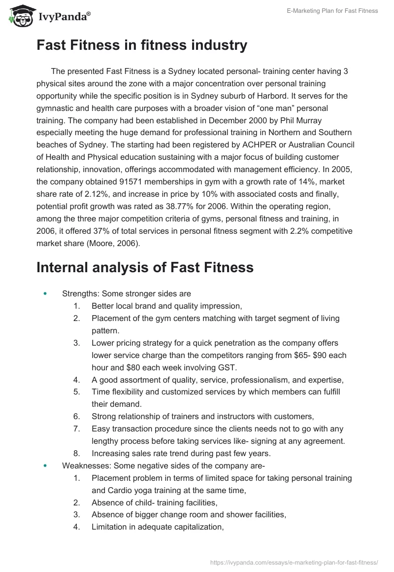 E-Marketing Plan for Fast Fitness. Page 4