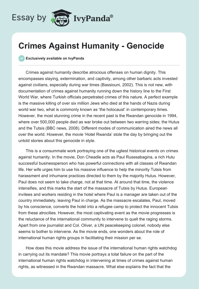 Crimes Against Humanity - Genocide. Page 1