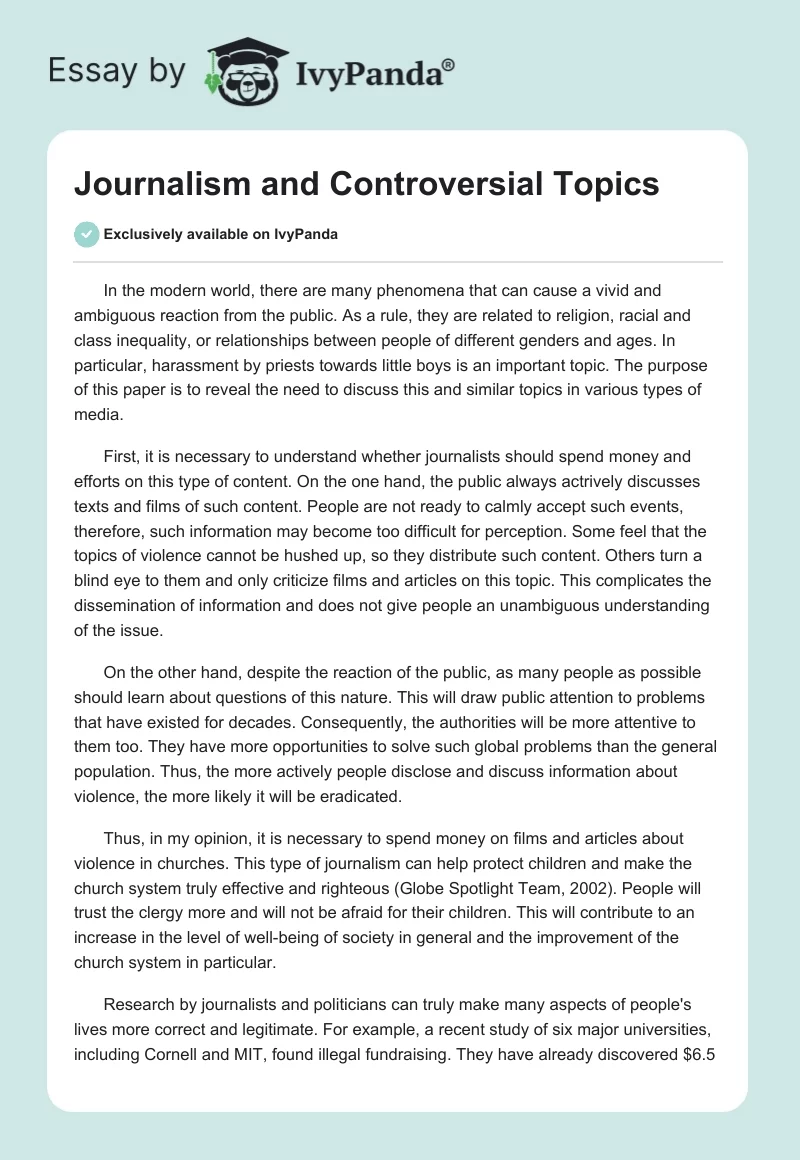 Journalism and Controversial Topics. Page 1