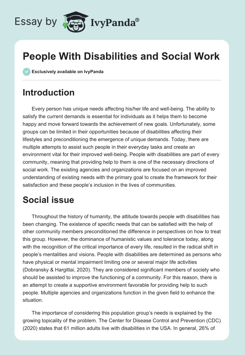 People With Disabilities and Social Work. Page 1
