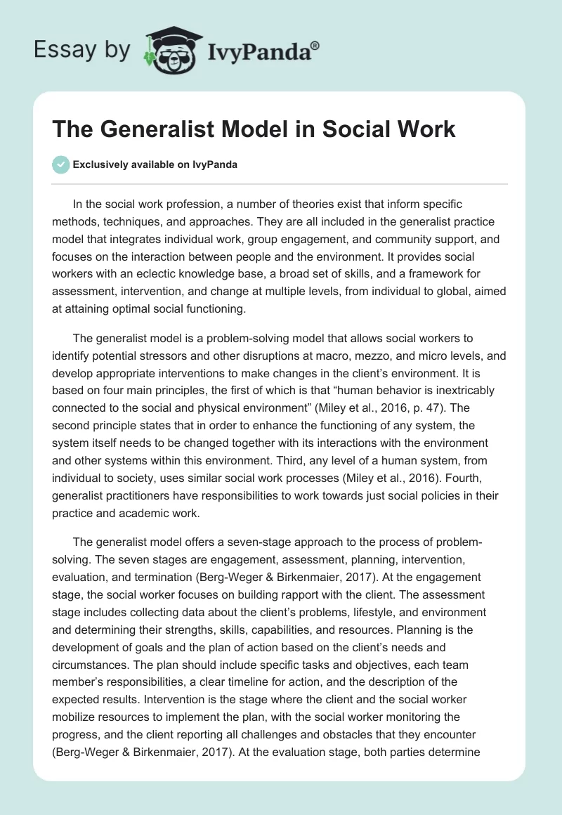 The Generalist Model in Social Work. Page 1