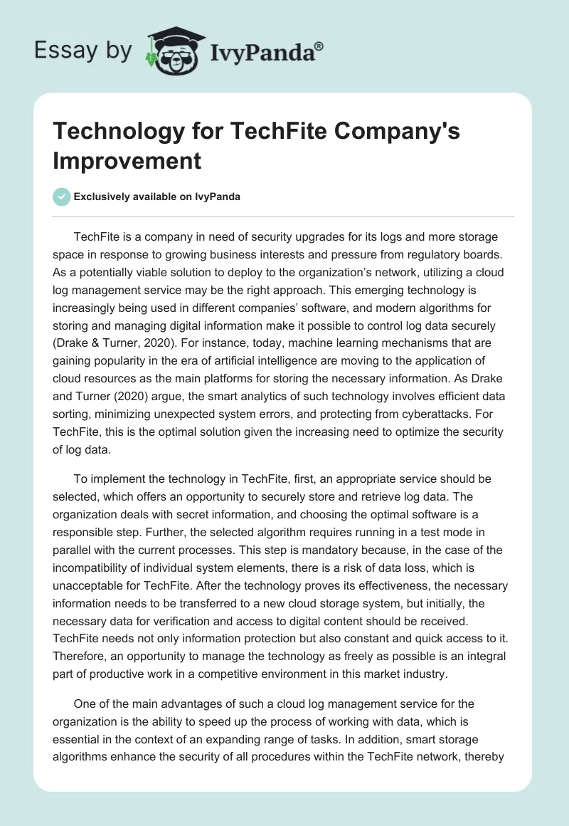 Technology for TechFite Company's Improvement. Page 1