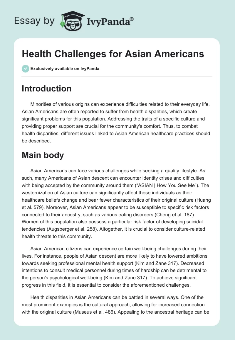 Health Challenges for Asian Americans. Page 1