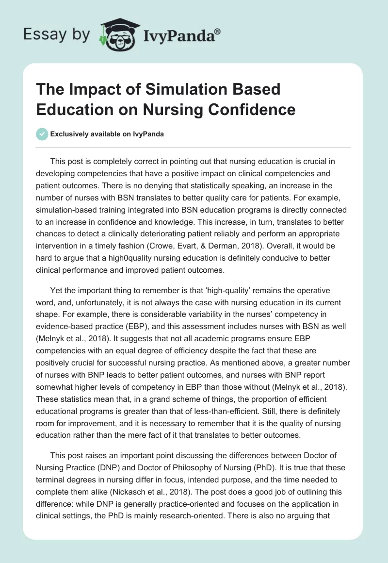 The Impact of Simulation Based Education on Nursing Confidence. Page 1