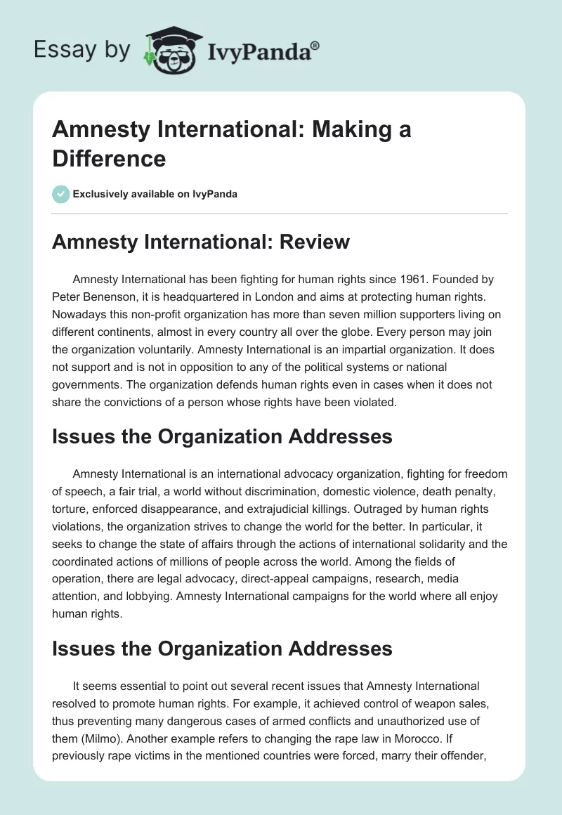 Amnesty International: Making a Difference. Page 1