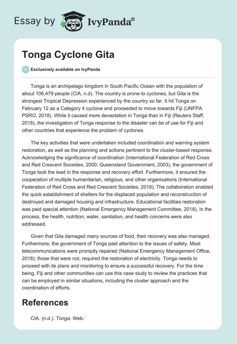 Tonga Cyclone Gita. Page 1