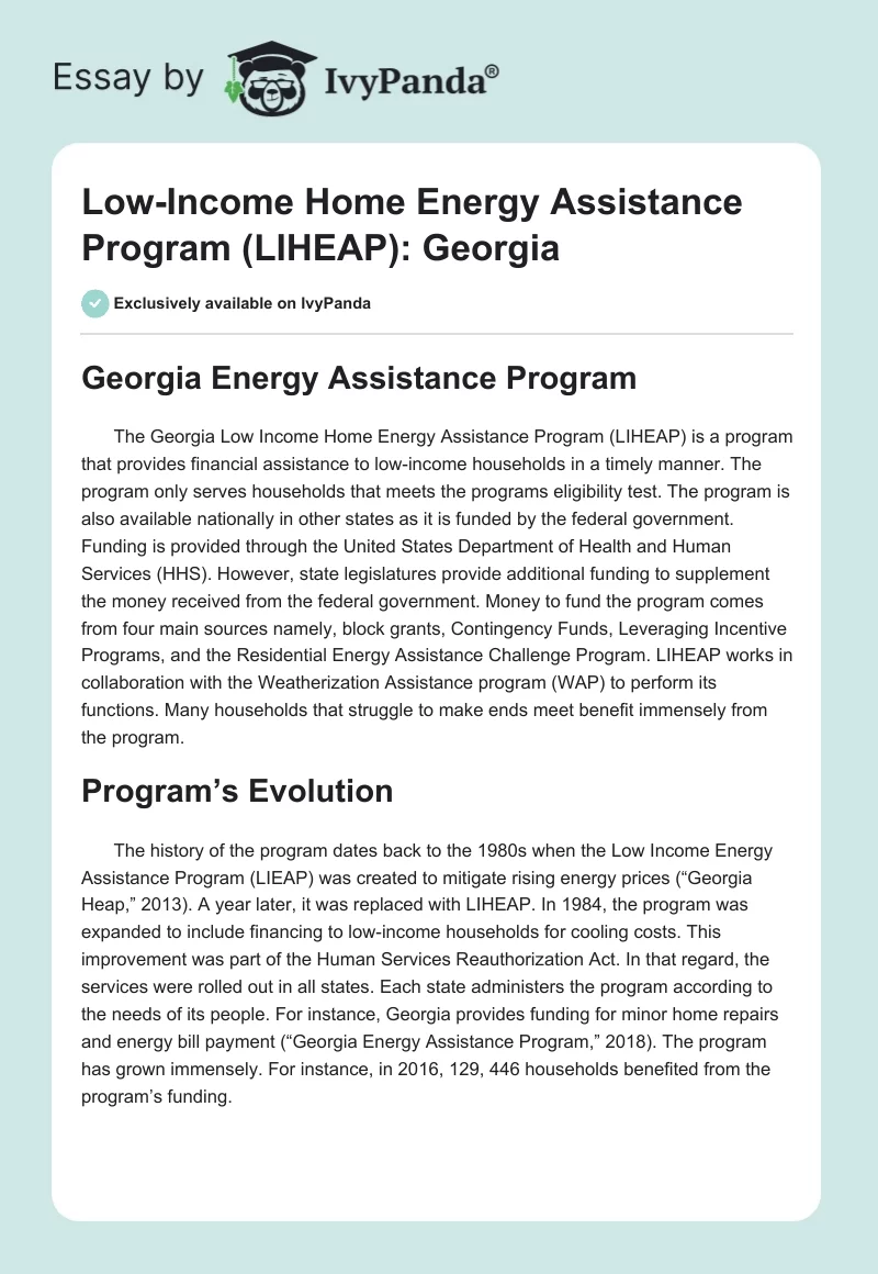 Low-Income Home Energy Assistance Program (LIHEAP): Georgia. Page 1
