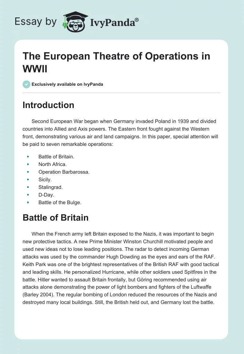 The European Theatre of Operations in WWII. Page 1