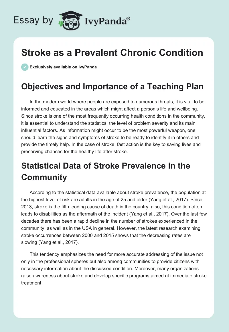 Stroke as a Prevalent Chronic Condition. Page 1