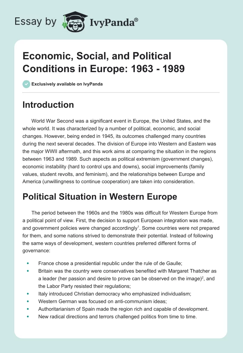 A Comparative Analysis of Post-WWII Europe: 1963-1989. Page 1