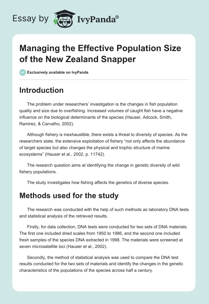 Managing the Effective Population Size of the New Zealand Snapper. Page 1