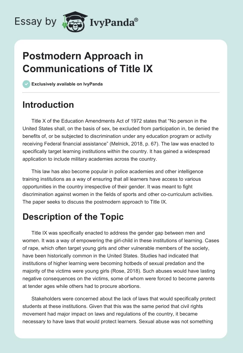 Postmodern Approach in Communications of Title IX. Page 1