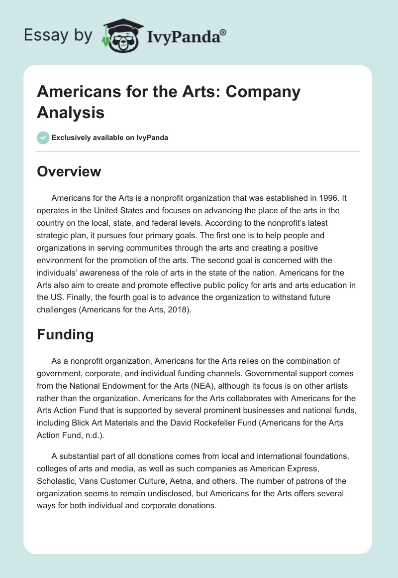 Americans for the Arts: Company Analysis. Page 1