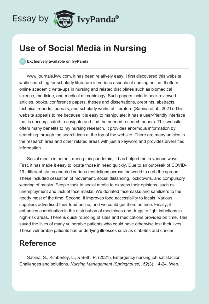 Use of Social Media in Nursing. Page 1