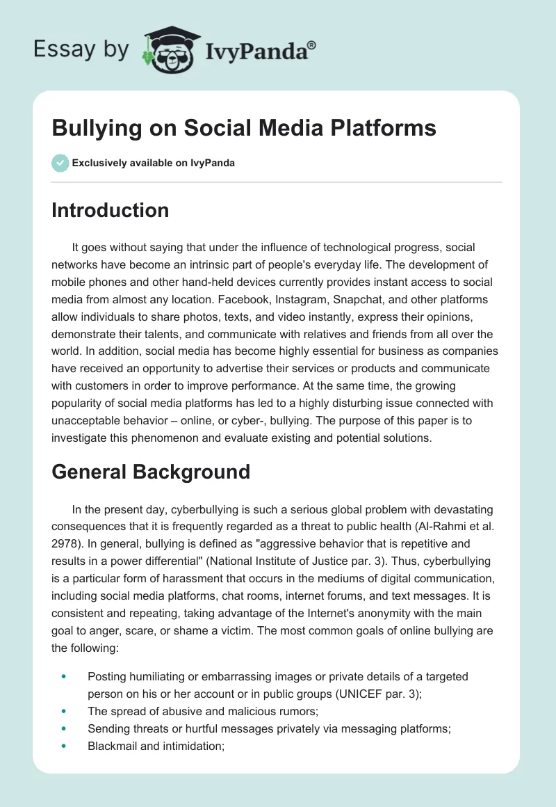 Bullying on Social Media Platforms. Page 1