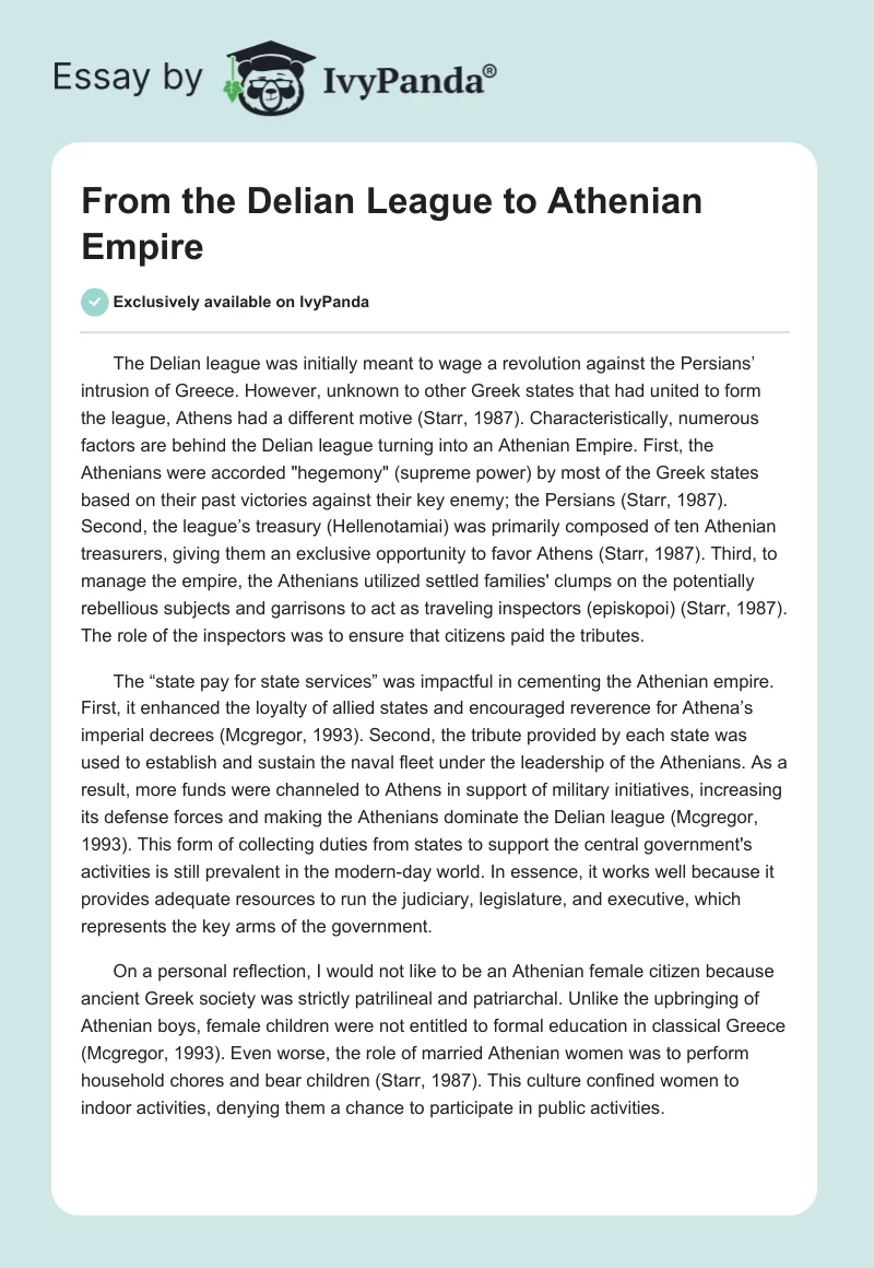 From the Delian League to Athenian Empire. Page 1