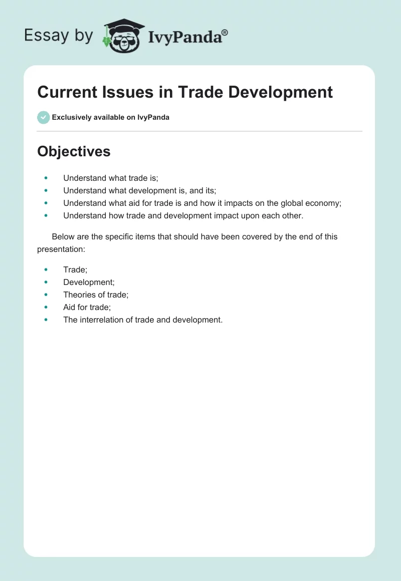 Current Issues in Trade Development. Page 1