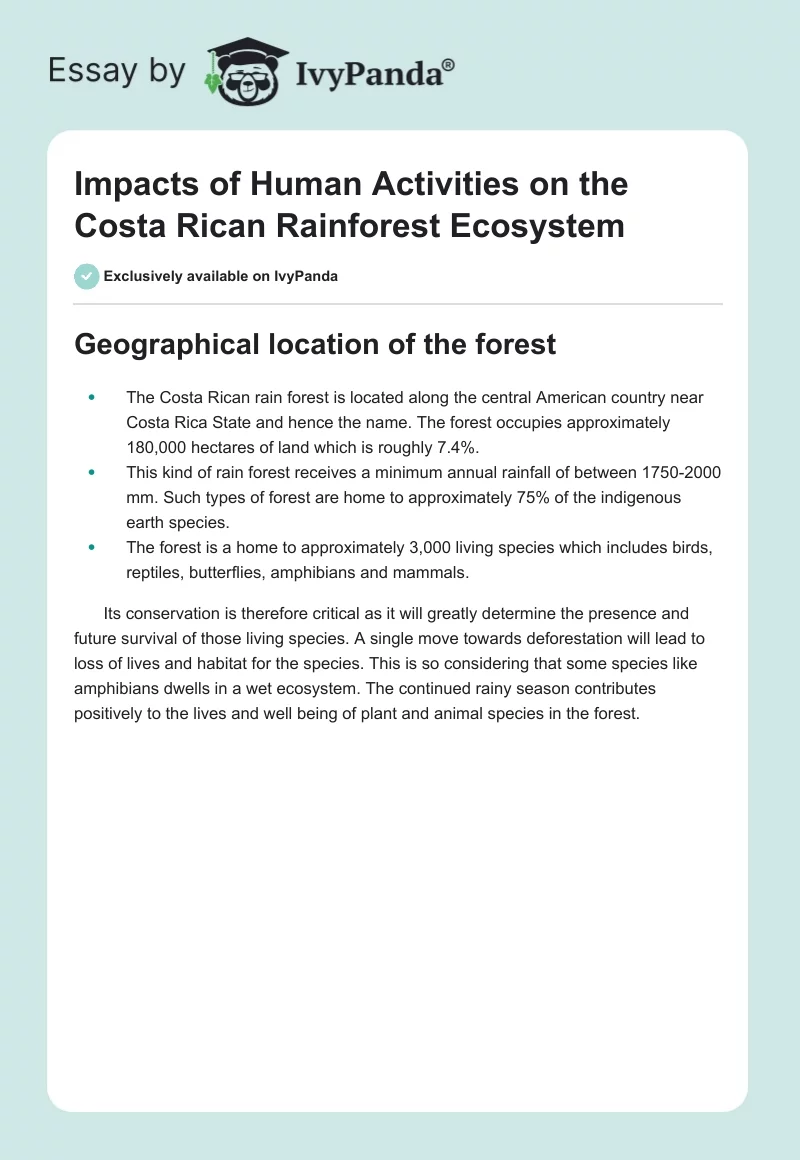 Impacts of Human Activities on the Costa Rican Rainforest Ecosystem. Page 1