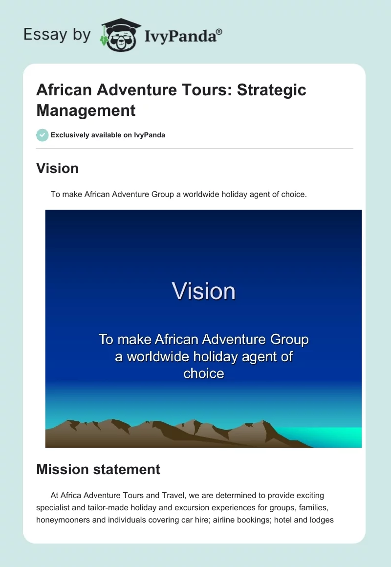 African Adventure Tours: Strategic Management. Page 1