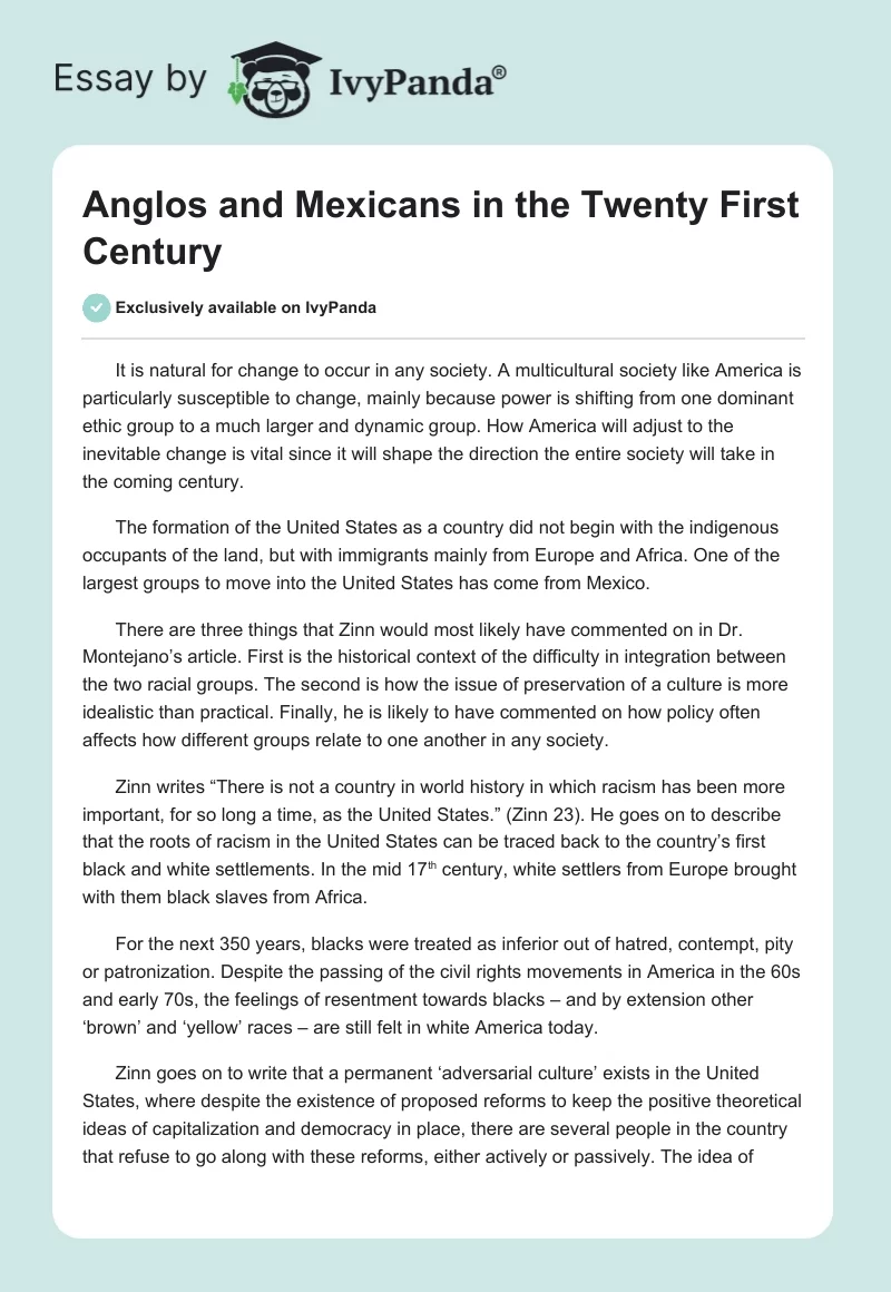 Anglos and Mexicans in the Twenty First Century. Page 1