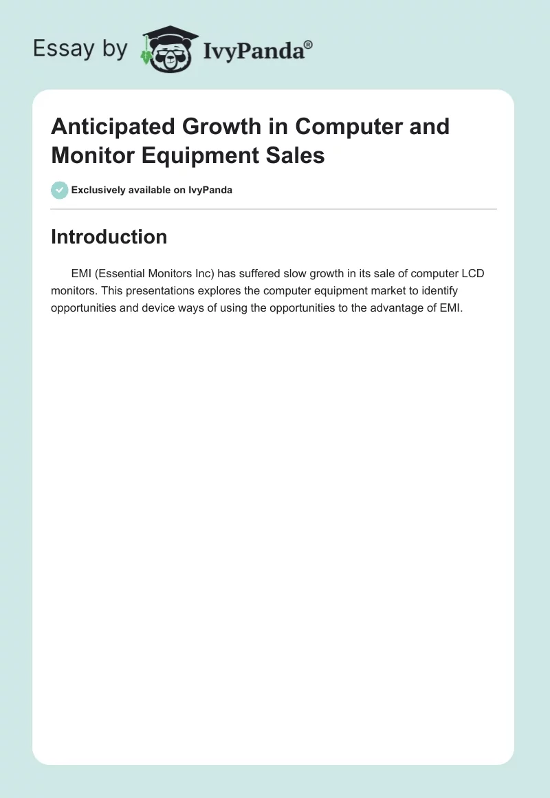 Anticipated Growth in Computer and Monitor Equipment Sales. Page 1